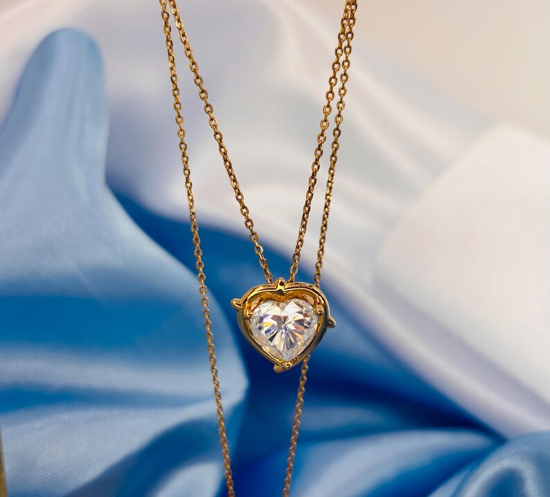 Heart Shaped Moissanite Necklace & Earrings Set | 18K Gold-Plated 925 Sterling Silver