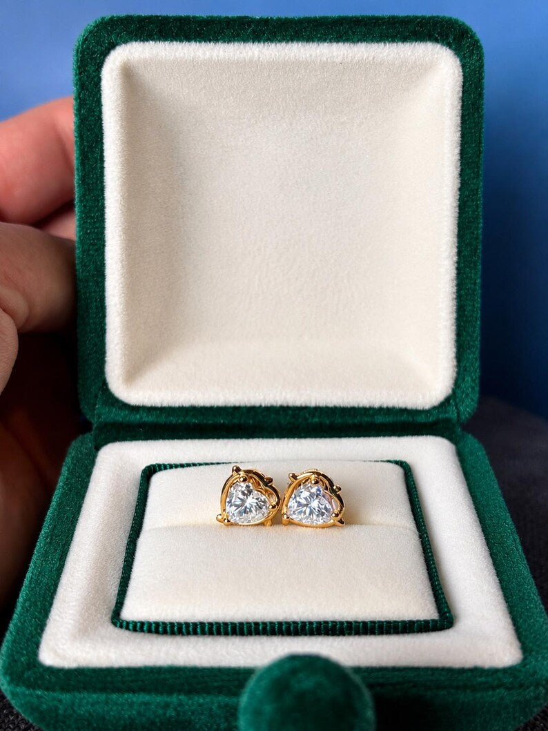 Heart Shaped Moissanite Necklace & Earrings Set | 18K Gold-Plated 925 Sterling Silver