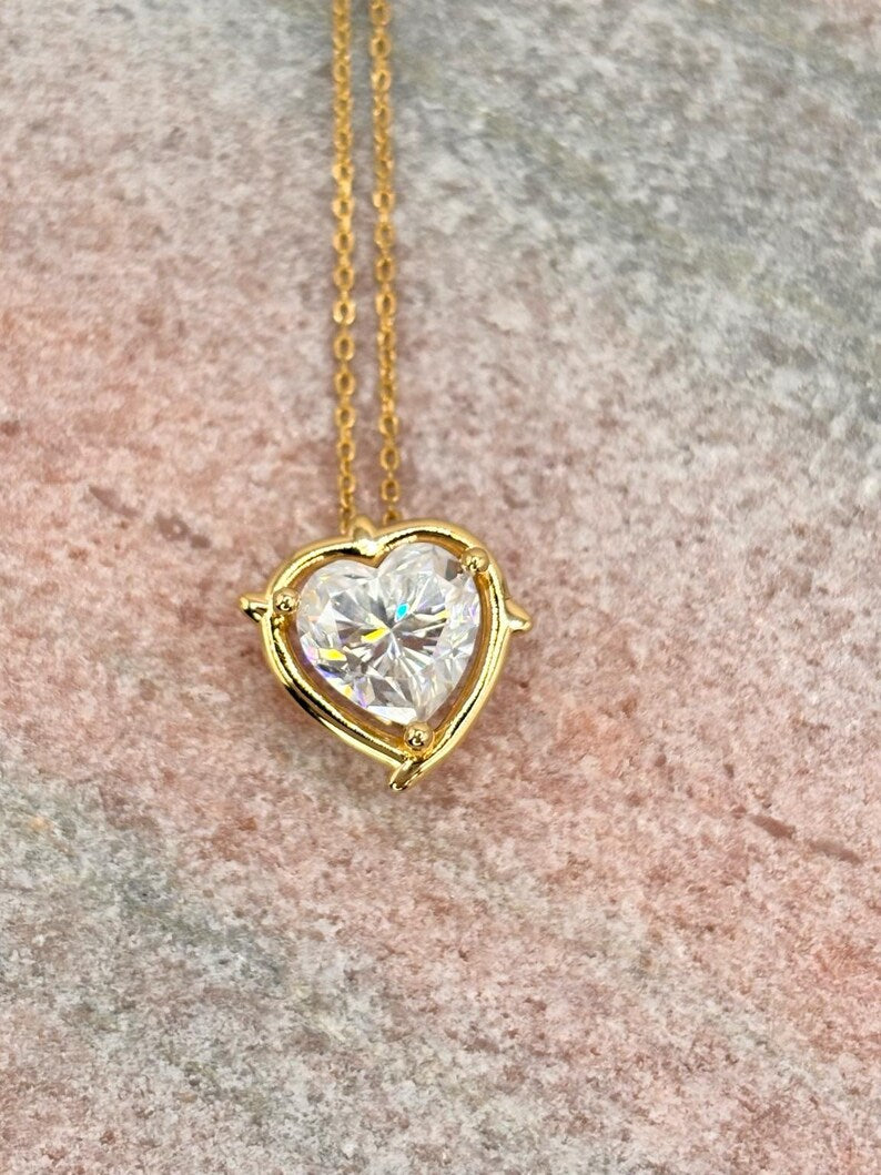Heart Shaped Moissanite Necklace & Earrings Set | 18K Gold-Plated 925 Sterling Silver