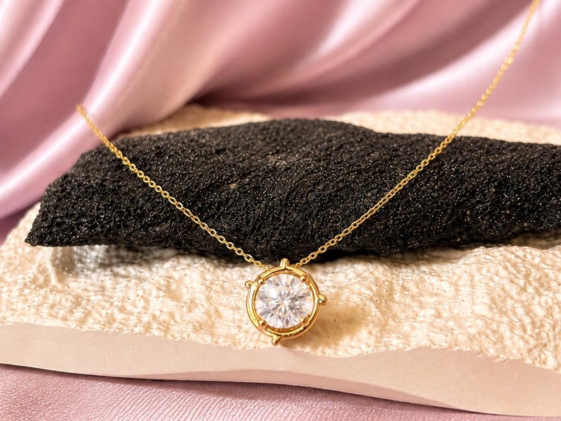 Round Moissanite Necklace & Earrings Set | 18K Gold-Plated 925 Sterling Silver