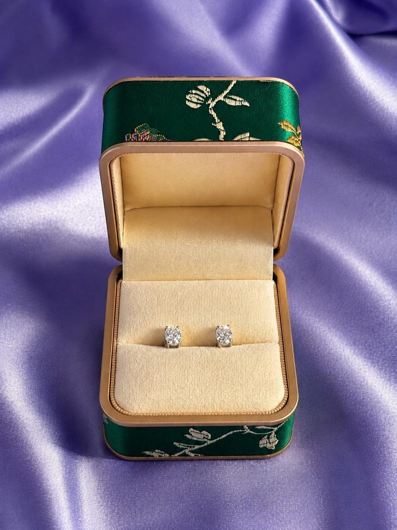 1 Carat Oval Moissanite Halo Stud Earrings | Argentium 925 Sterling Silver