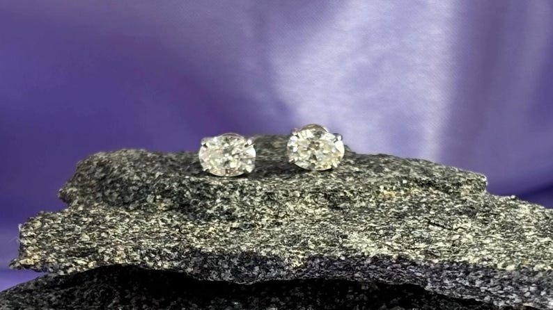 1 Carat Oval Moissanite Halo Stud Earrings | Argentium 925 Sterling Silver
