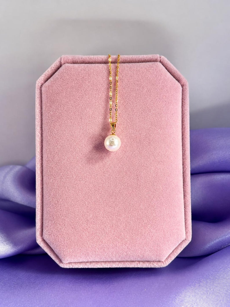 18K Solid Gold Freshwater Pearl Necklace 8mm, Hallmarked Fine Jewellery