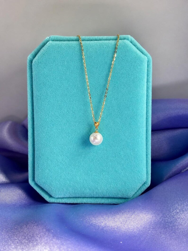18K Solid Gold Freshwater Pearl Necklace 8mm, Hallmarked Fine Jewellery