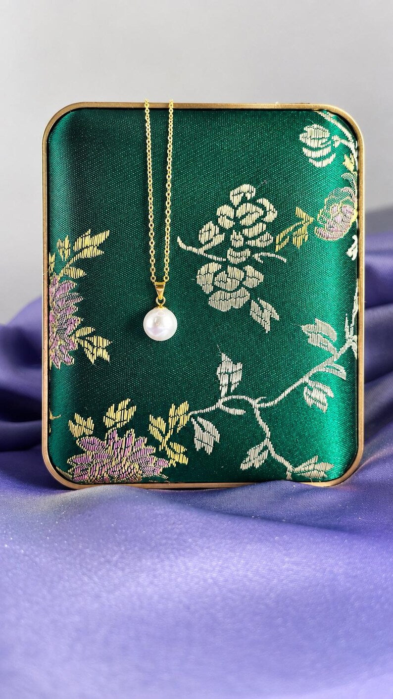 18K Solid Gold Freshwater Pearl Necklace 8mm, Hallmarked Fine Jewellery