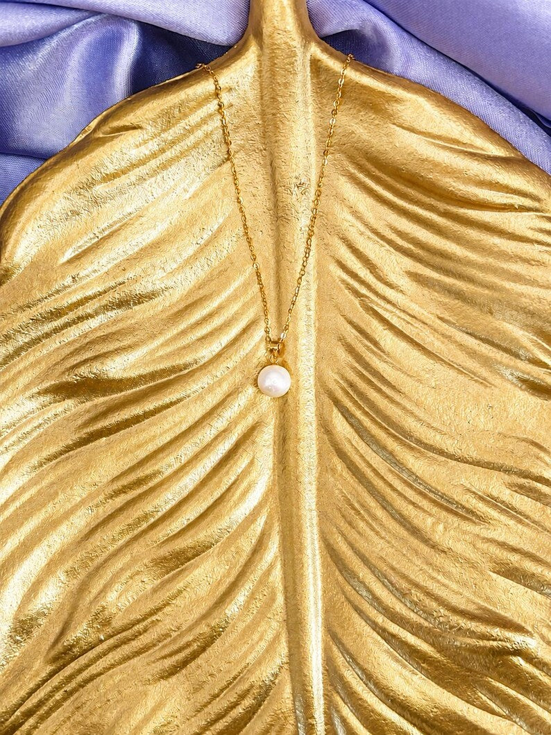 18K Solid Gold Freshwater Pearl Necklace 8mm, Hallmarked Fine Jewellery