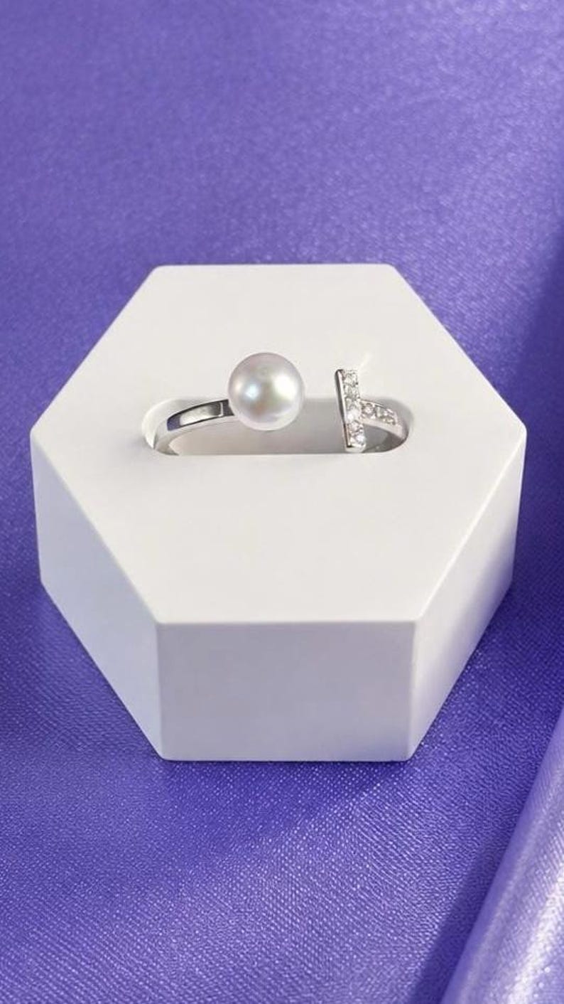 Freshwater Pearl Ring 925 Sterling Silver CZ Pavé Adjustable Band