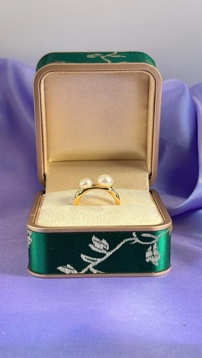Freshwater Pearl Ring 18K Gold Plated Sterling Silver Adjustable Open Band