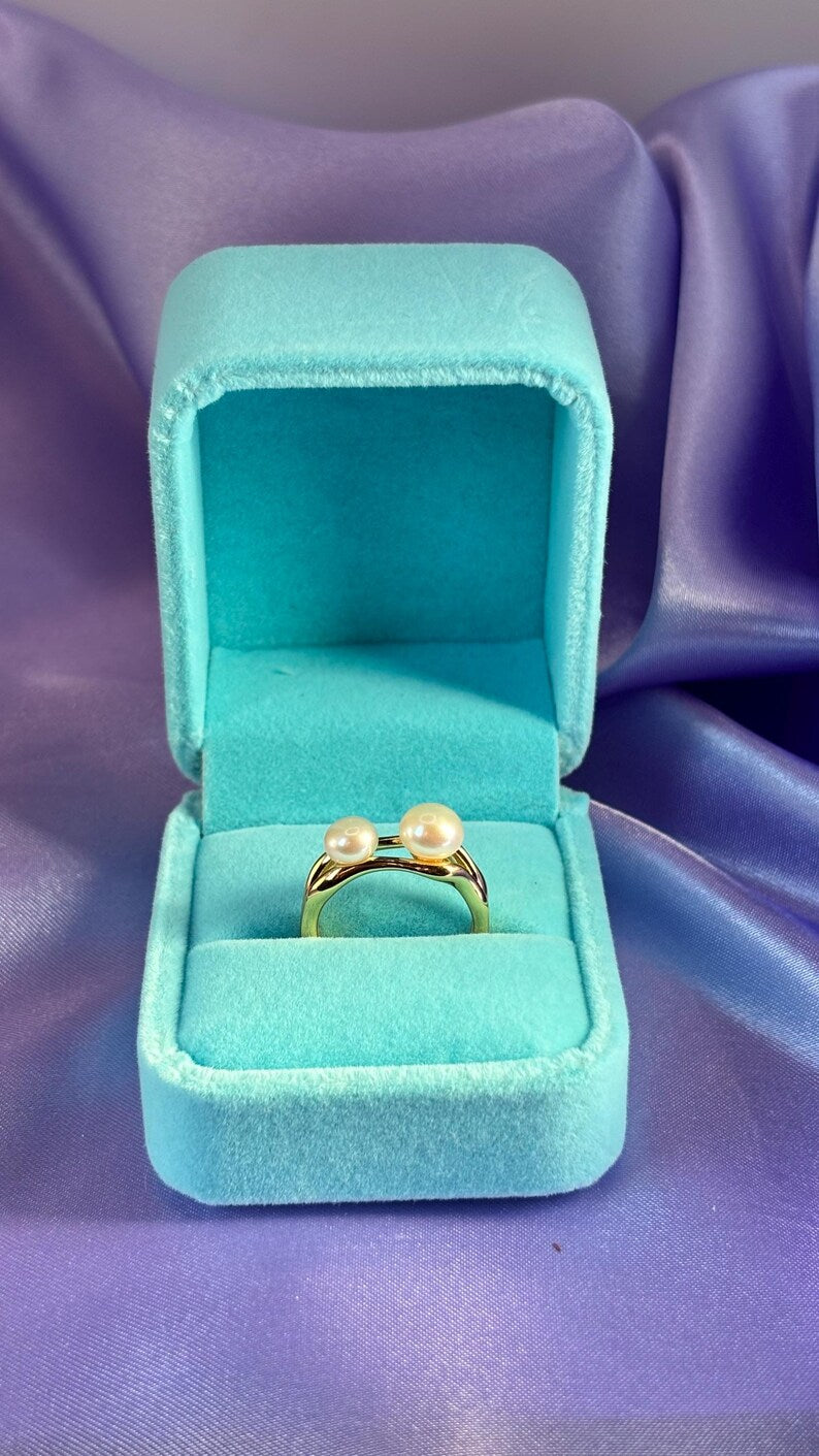 Freshwater Pearl Ring 18K Gold Plated Sterling Silver Adjustable Open Band