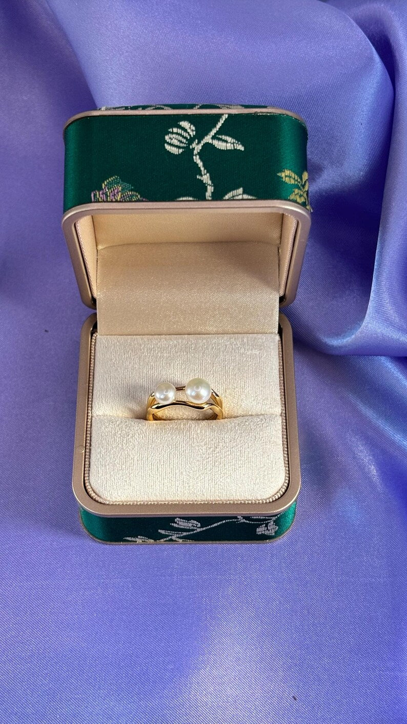 Freshwater Pearl Ring 18K Gold Plated Sterling Silver Adjustable Open Band