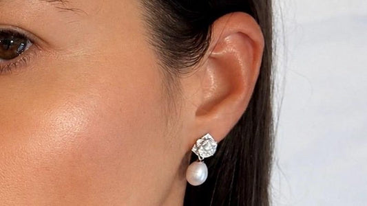 Freshwater Pearl Drop Earrings 925 Sterling Silver Rose Pavé Crystal