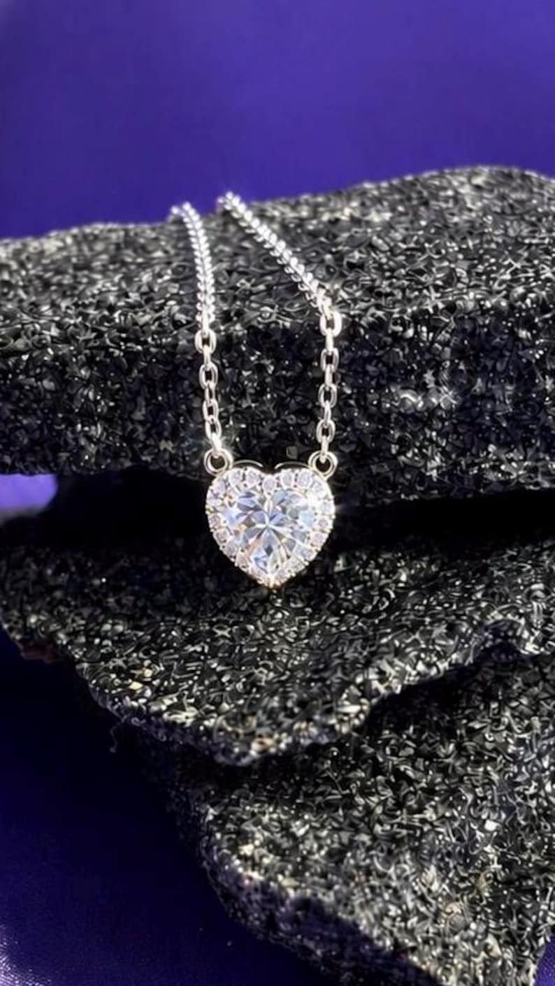 1CT Heart Moissanite Necklace | 18K White Gold-Plated Halo Pendant