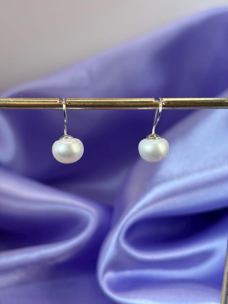 8mm Freshwater Pearl Dangle Earrings 925 Sterling Silver Gift for Her