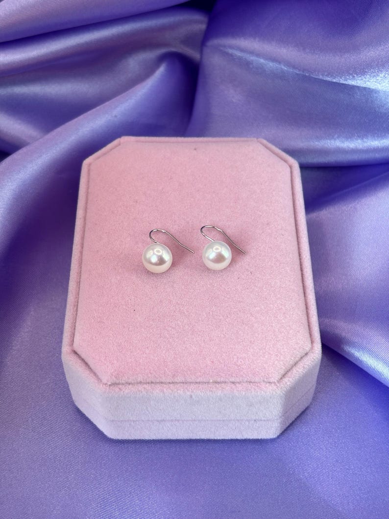 8mm Freshwater Pearl Dangle Earrings 925 Sterling Silver Gift for Her