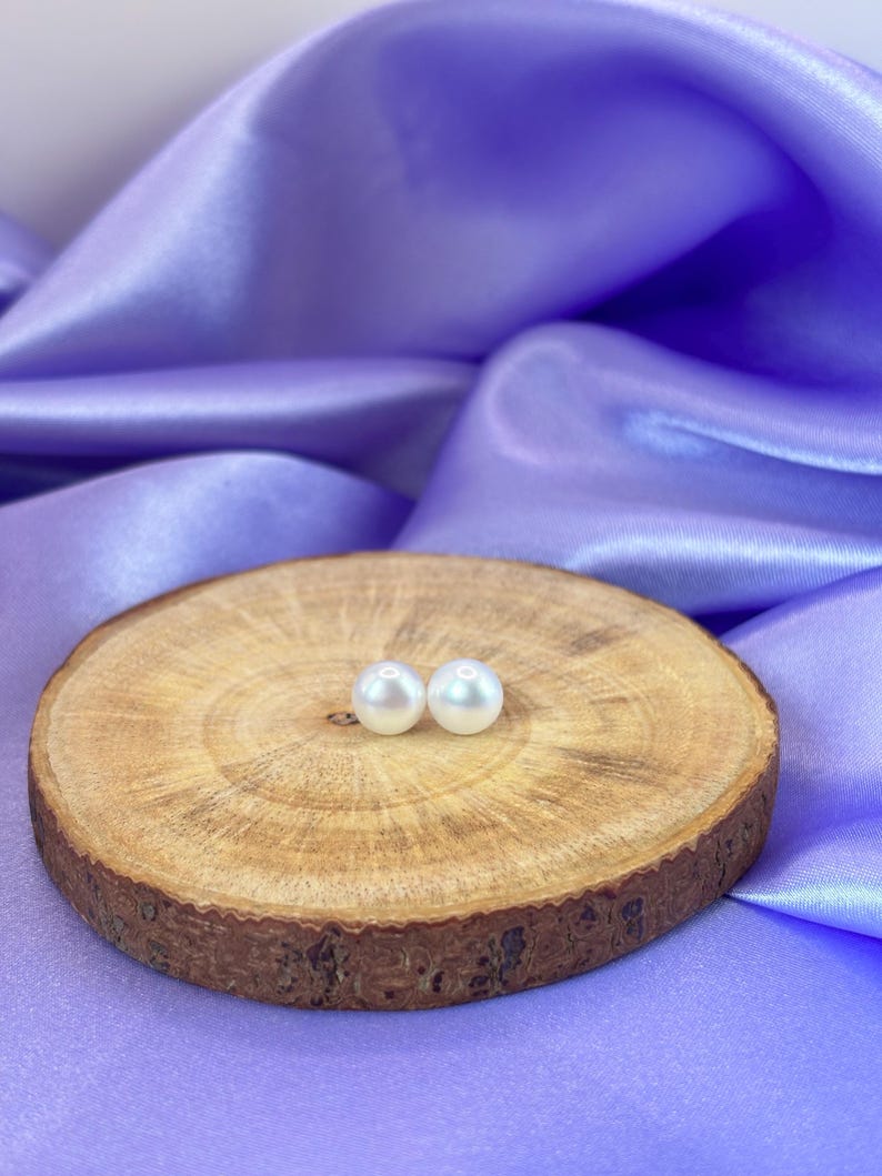 8mm Freshwater Pearl Stud Earrings 925 Sterling Silver Classic Jewellery