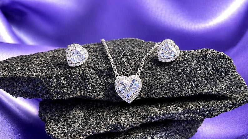 2 Carat Heart Moissanite Necklace & Earrings Set | 925 Sterling Silver