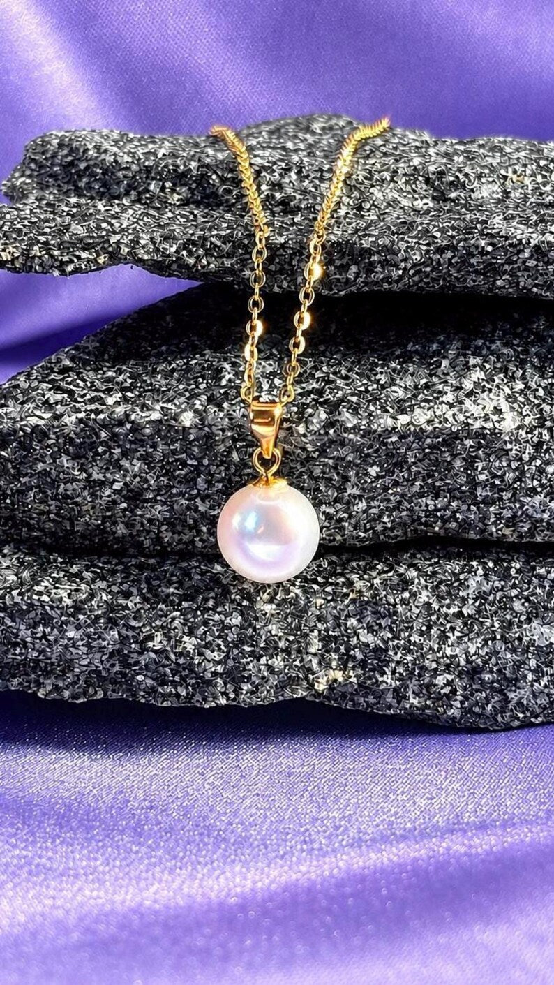 18K Solid Gold Freshwater Pearl Necklace 8mm, Hallmarked Fine Jewellery