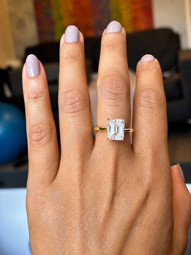 4 Carat Emerald Cut Moissanite Ring | Gold-Plated Adjustable Ring