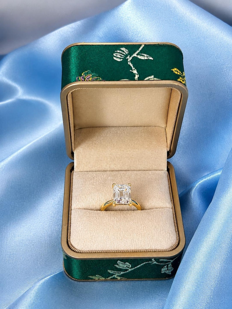 4 Carat Emerald Cut Moissanite Ring | Gold-Plated Adjustable Ring