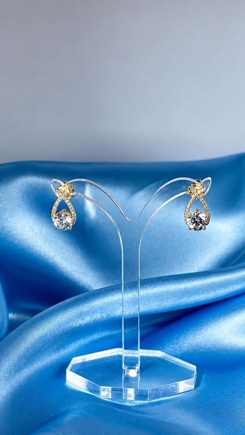 18K Gold-Plated Moissanite Stud Earrings | Round Pave Halo Sterling Silver