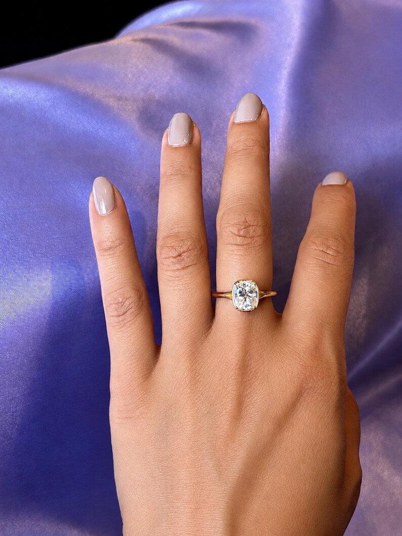 4 Carat Moissanite Ring | Gold-Plated 925 Sterling Silver Adjustable Ring