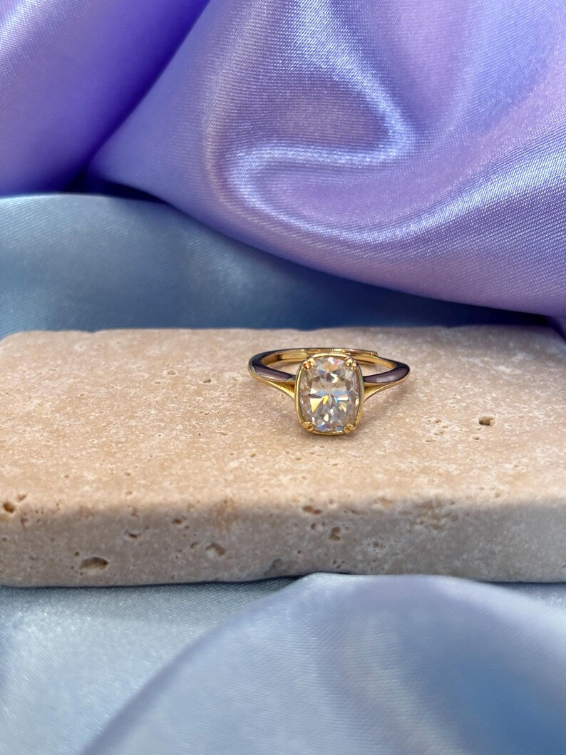 4 Carat Moissanite Ring | Gold-Plated 925 Sterling Silver Adjustable Ring