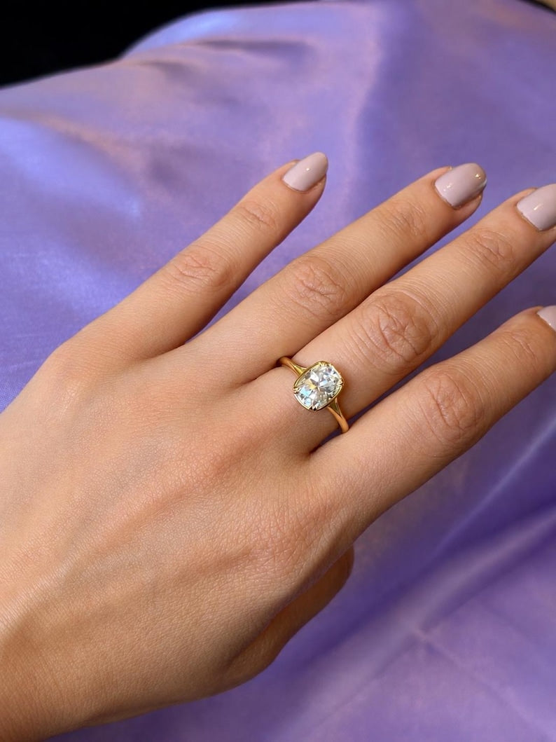 4 Carat Moissanite Ring | Gold-Plated 925 Sterling Silver Adjustable Ring