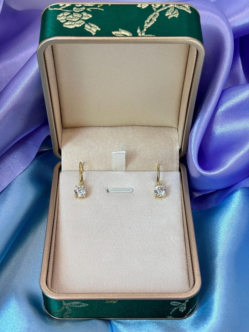 6x5mm Moissanite Halo Drop Earrings | Gold-Plated 925 Sterling Silver