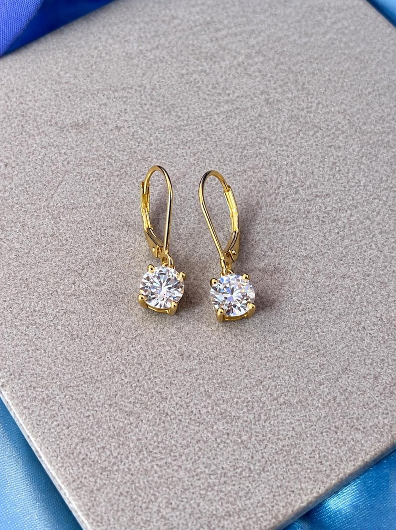 6x5mm Moissanite Halo Drop Earrings | Gold-Plated 925 Sterling Silver