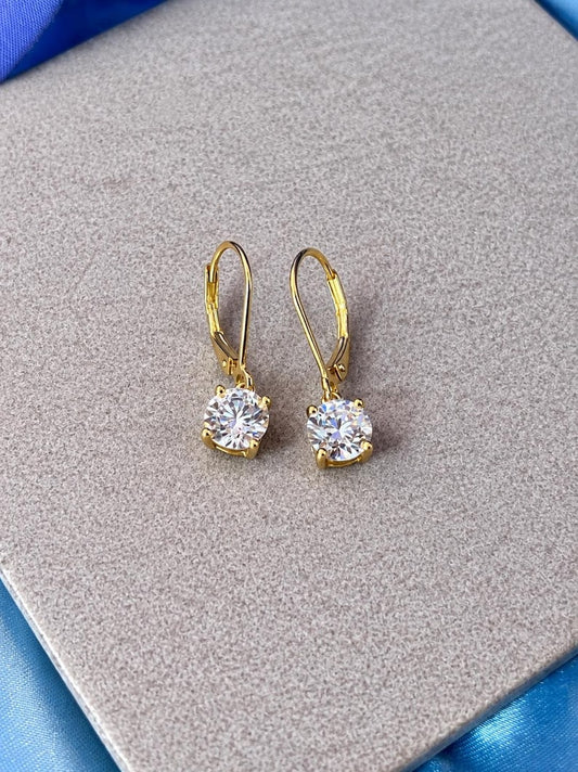 6x5mm Moissanite Halo Drop Earrings | Gold-Plated 925 Sterling Silver