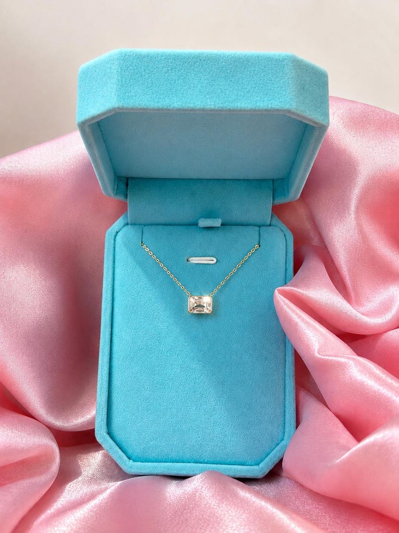 5x4mm Emerald Cut Moissanite Necklace | Gold Plated 925 Sterling Silver Pendant