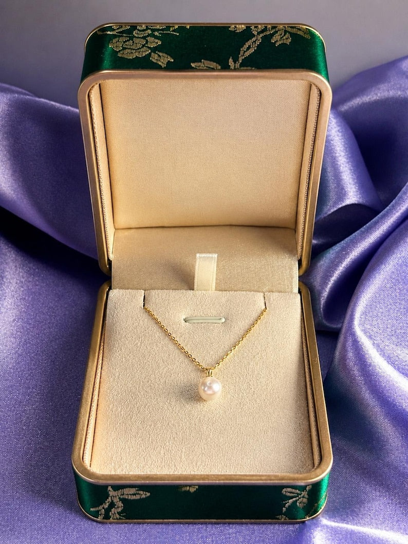 18K Solid Gold Freshwater Pearl Jewellery Set 8mm Necklace & 9mm Stud Earrings