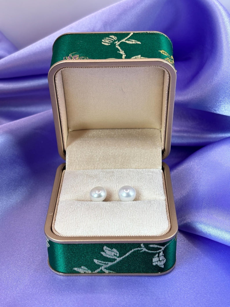 18K Solid Gold Freshwater Pearl Jewellery Set 8mm Necklace & 9mm Stud Earrings