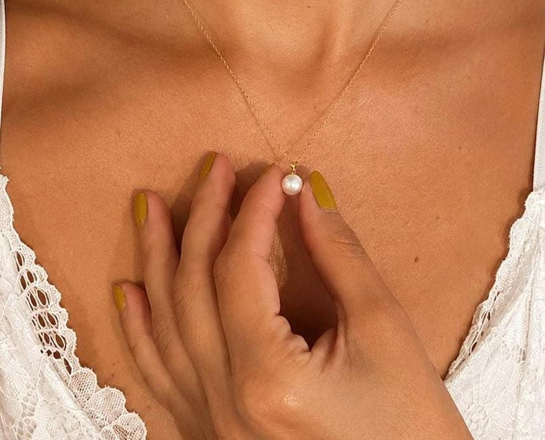 18K Solid Gold Freshwater Pearl Jewellery Set 8mm Necklace & 9mm Stud Earrings