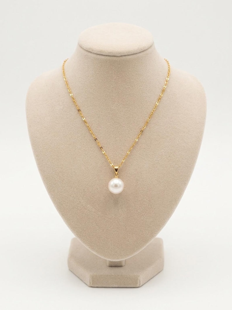 18K Solid Gold Freshwater Pearl Necklace 8mm, Hallmarked Fine Jewellery