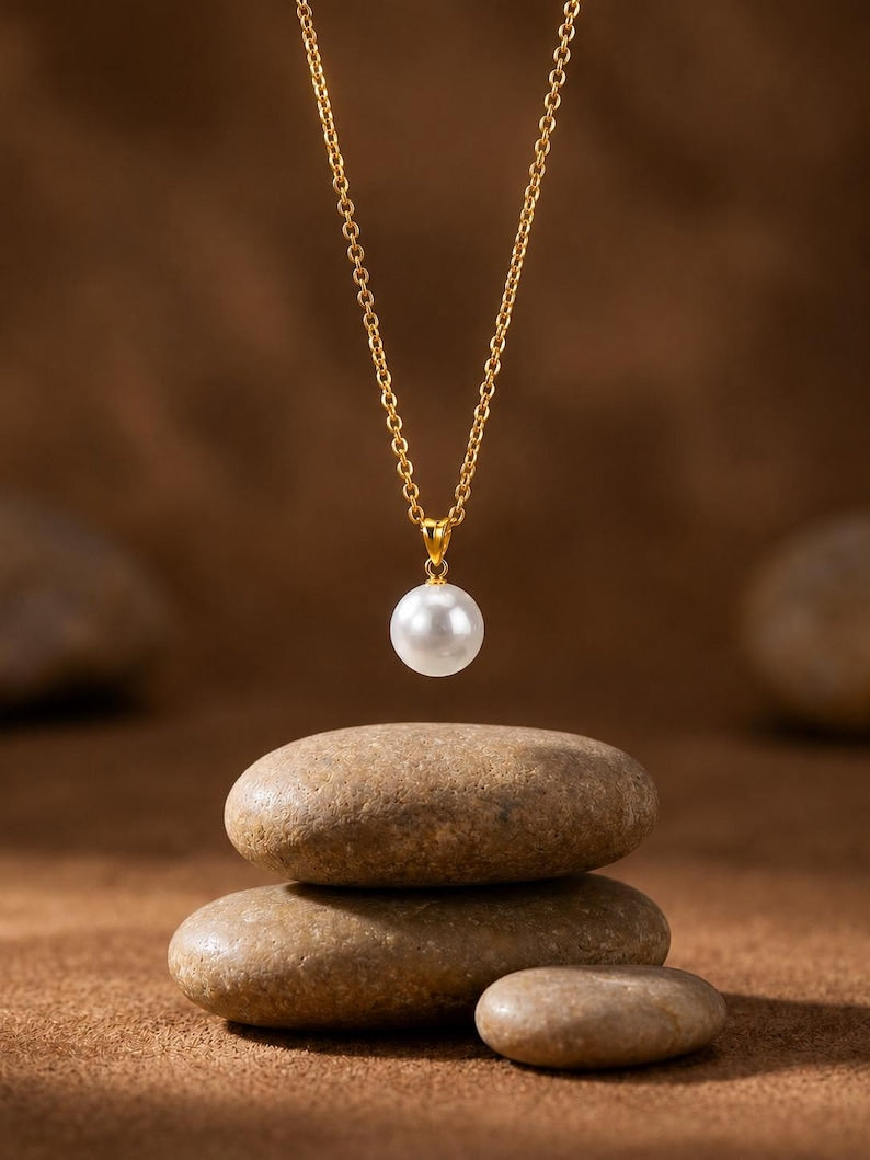 18K Solid Gold Freshwater Pearl Necklace 8mm, Hallmarked Fine Jewellery