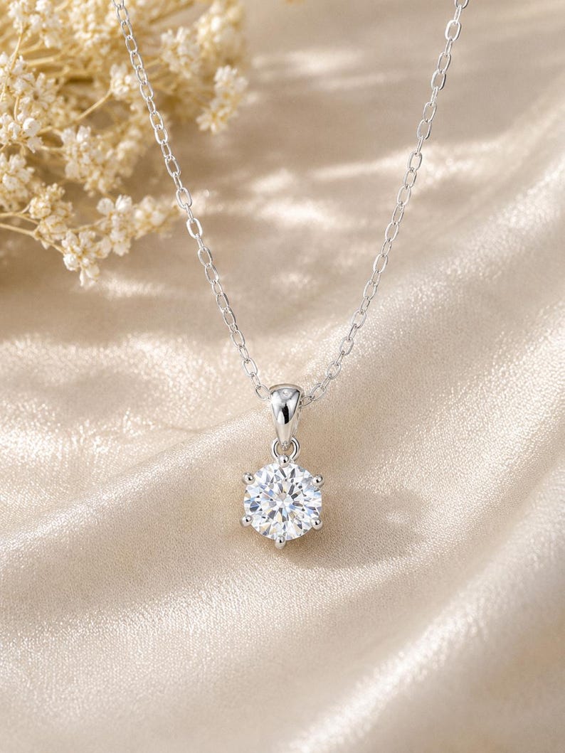 1CT Moissanite Necklace | 18K White Gold-Plated 925 Sterling Silver