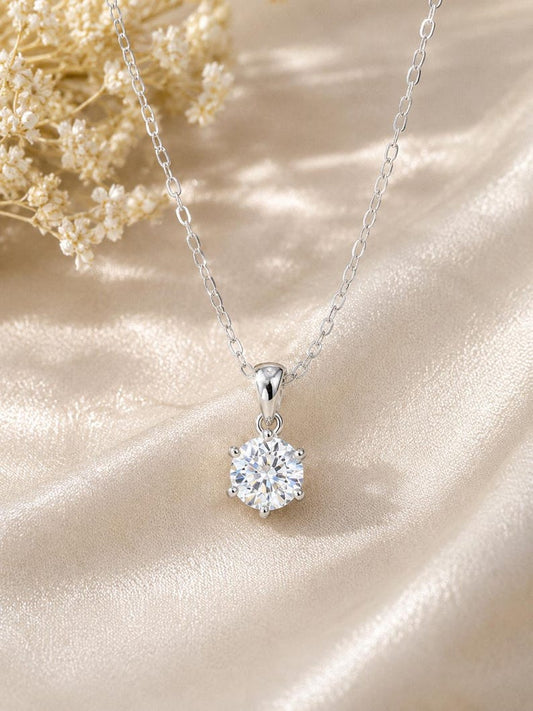 1CT Moissanite Necklace | 18K White Gold-Plated 925 Sterling Silver