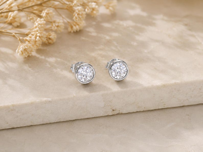 1CT Bezel Moissanite Stud Earrings | Argentium 925 Sterling Silver