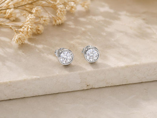 1CT Bezel Moissanite Stud Earrings | Argentium 925 Sterling Silver