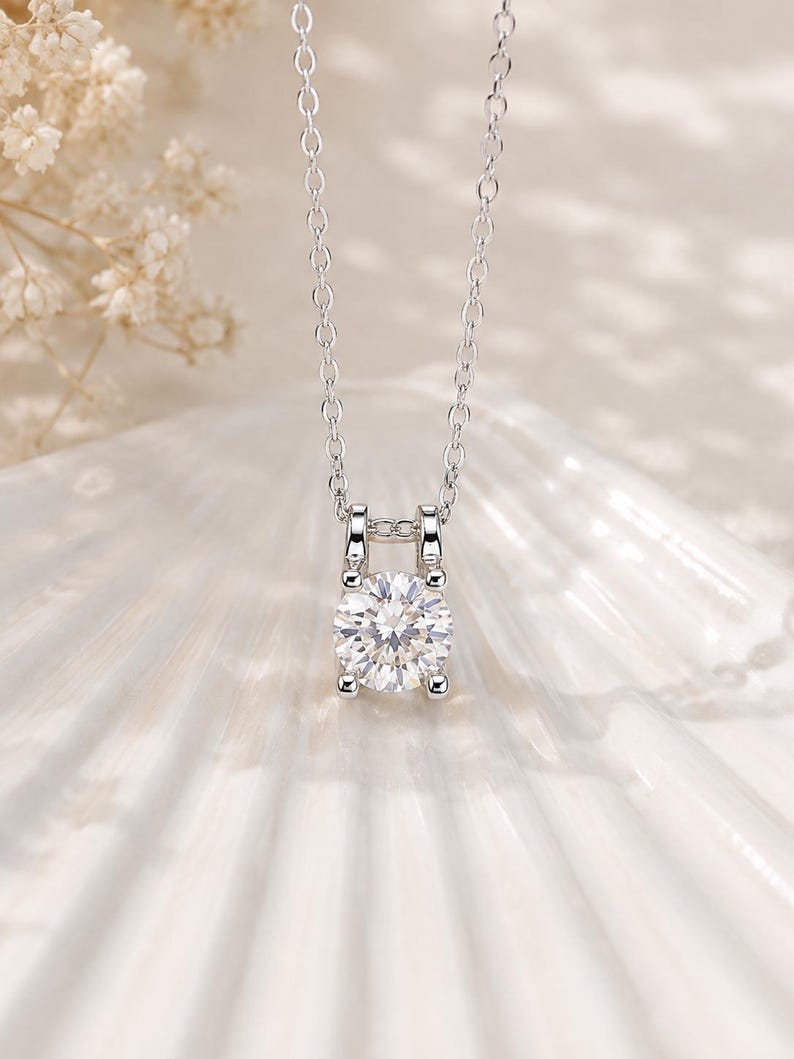 1CT Moissanite Halo Necklace | 18K White Gold-Plated 925 Sterling Silver