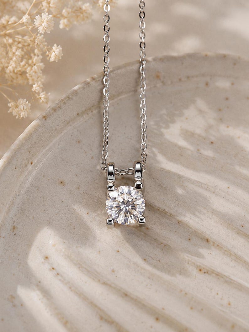 1CT Moissanite Halo Necklace | 18K White Gold-Plated 925 Sterling Silver