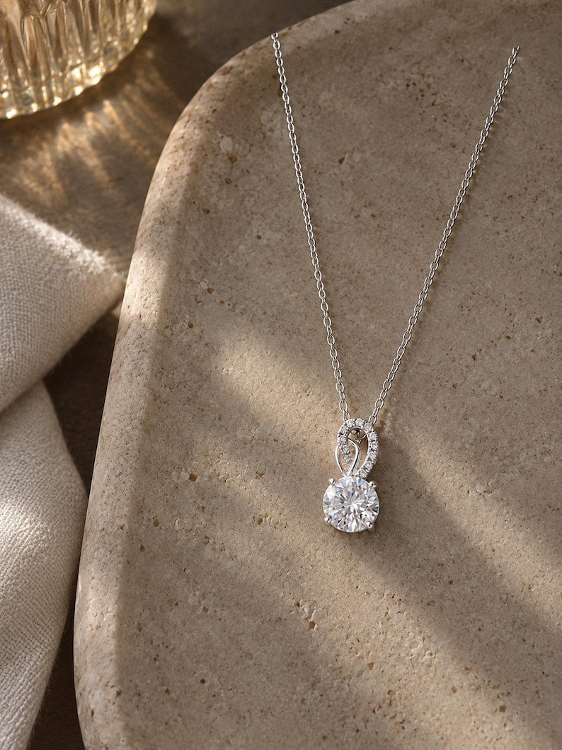 1CT Moissanite Pendant Necklace | 18K White Gold-Plated Minimalist Jewelry