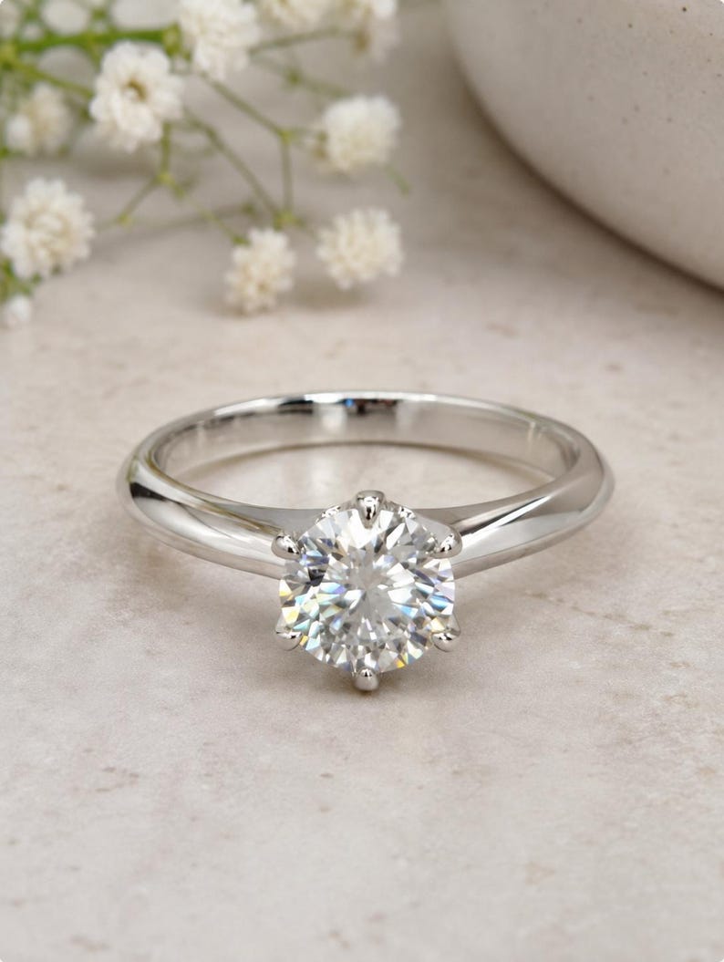 1 Carat Moissanite Halo Engagement Ring, 925 Sterling Silver Bridal Ring