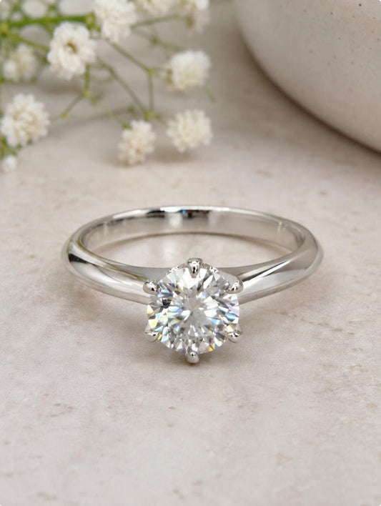 1 Carat Moissanite Halo Engagement Ring, 925 Sterling Silver Bridal Ring