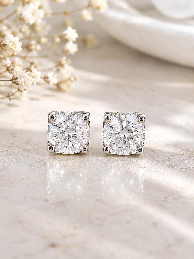 1CT Cushion Cut Moissanite Stud Earrings | 925 Argentium Sterling Silver
