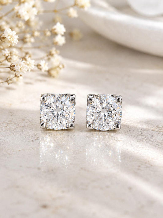 1CT Cushion Cut Moissanite Stud Earrings | 925 Argentium Sterling Silver