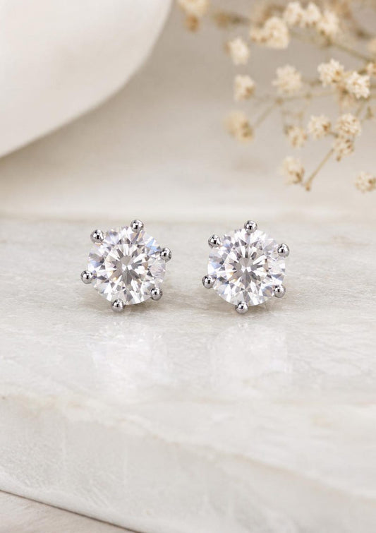 2 Carat Moissanite Stud Earrings, 925 Sterling Silver Round Solitaire Earrings