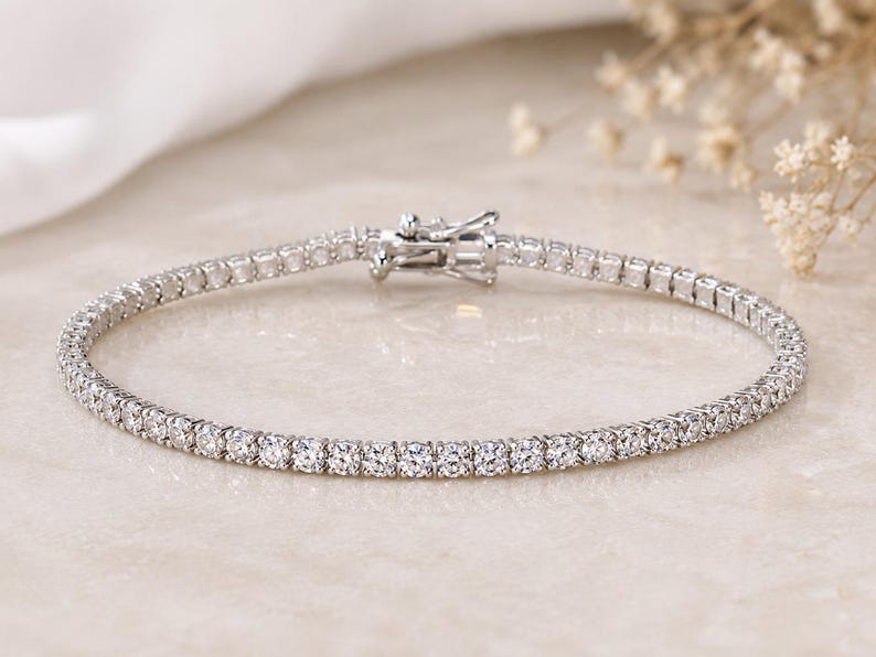 Silver Tennis Bracelet, Cubic Zirconia CZ Tennis Bracelet, Dainty Sparkly Jewelry