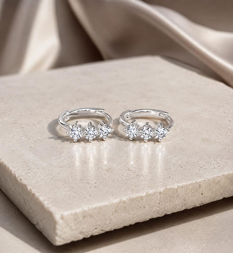 1 Carat Moissanite Huggie Hoop Earrings, 925 Argentium Sterling Silver